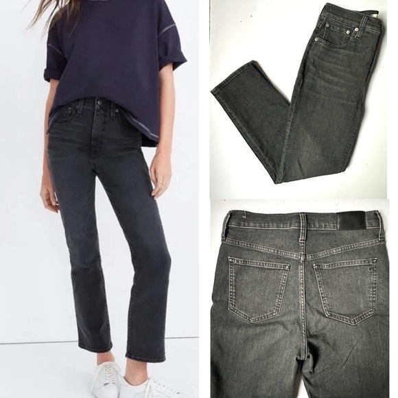 Madewell Slim Demi Boot Jeans Women’s Sz 26 In Brookfield Wash Gray High Rise - Picture 1 of 10